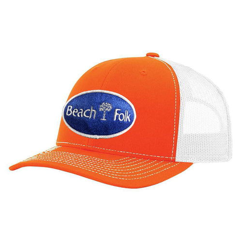 Beach Folk Sabal Palm Trucker Hat Orange/White
