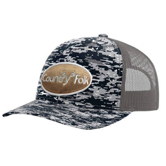 Country Folk  Rack Trucker Hat Black Camo/Charcoal