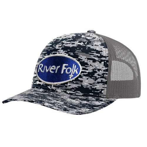 River Folk Fishtail Trucker Hat Black Camo/Charcoal